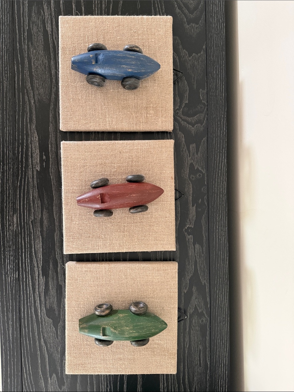 Restoration Hardware Blue, Red & Green Trio race car Wall Art